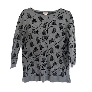 Ann Taylor Loft Gray Black Floral Sweater Pullover Size Large Cotton GUC